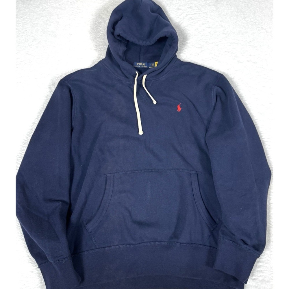 Polo Ralph Lauren Hoodie Sweatshirt Mens Navy Blue Fleece Pony Logo Pullover MD